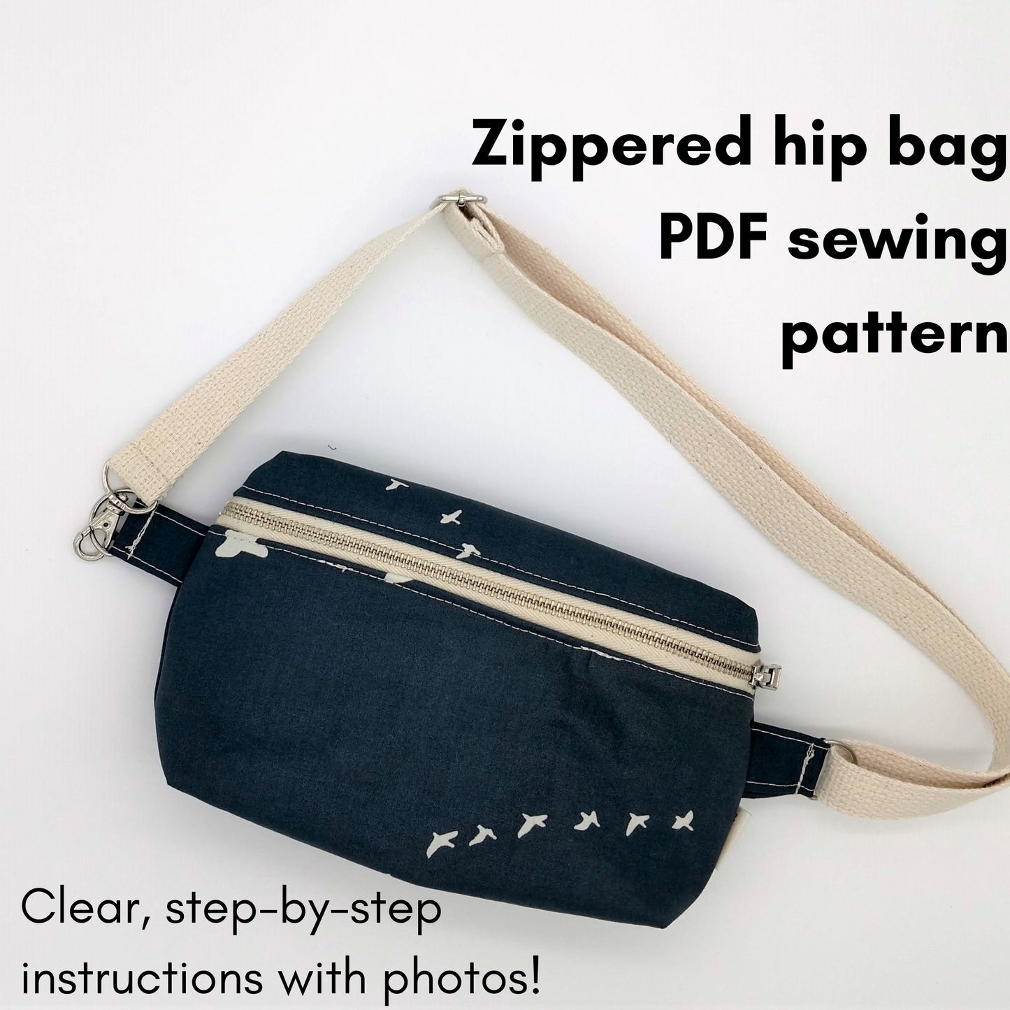 PDF sewing pattern. Hip bag with zipper.