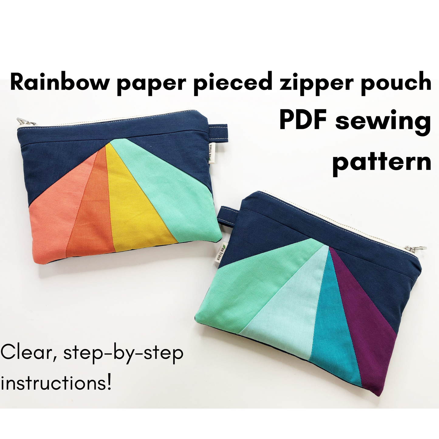 PDF sewing pattern. Rainbow paper pieced zipper pouch.