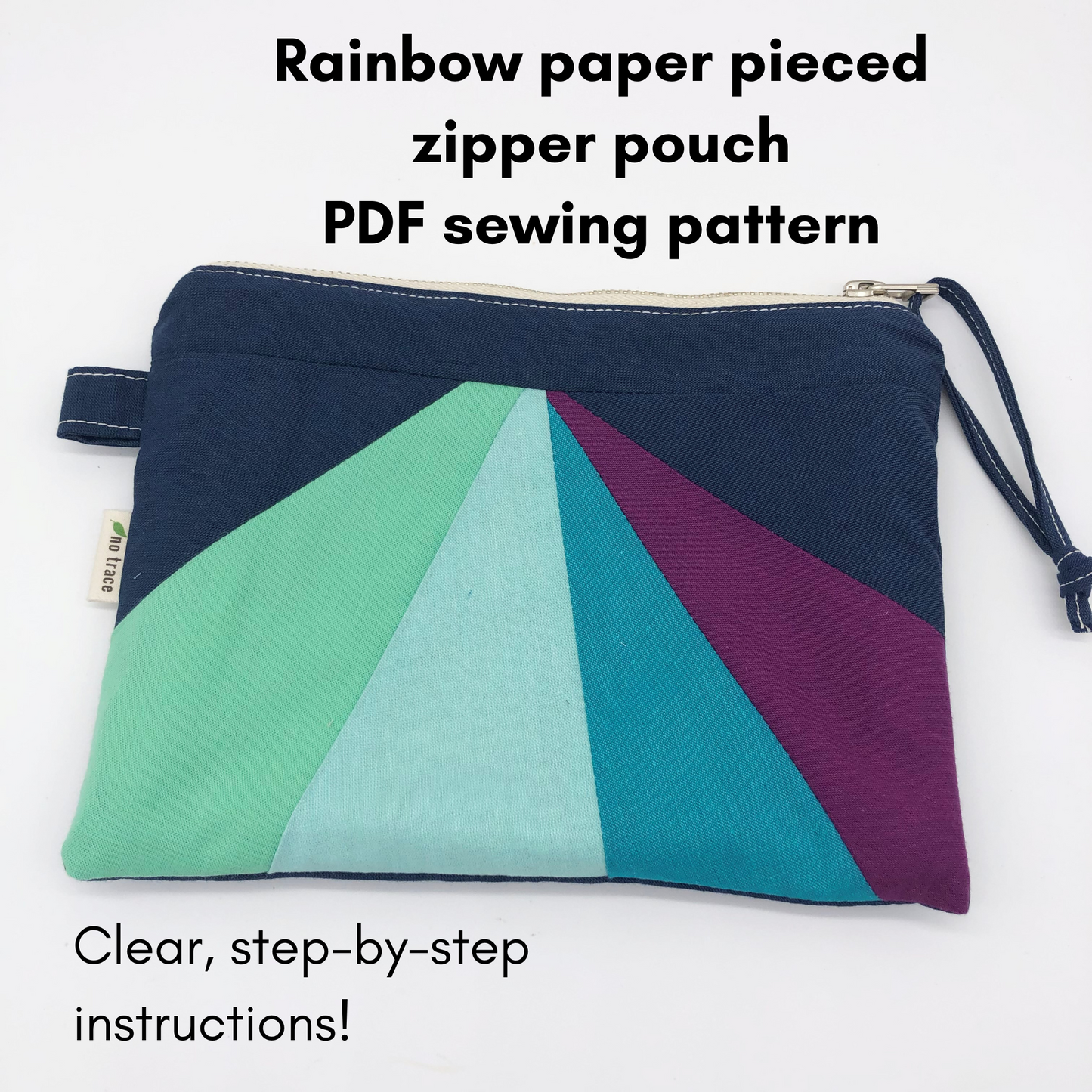 PDF sewing pattern. Rainbow paper pieced zipper pouch.