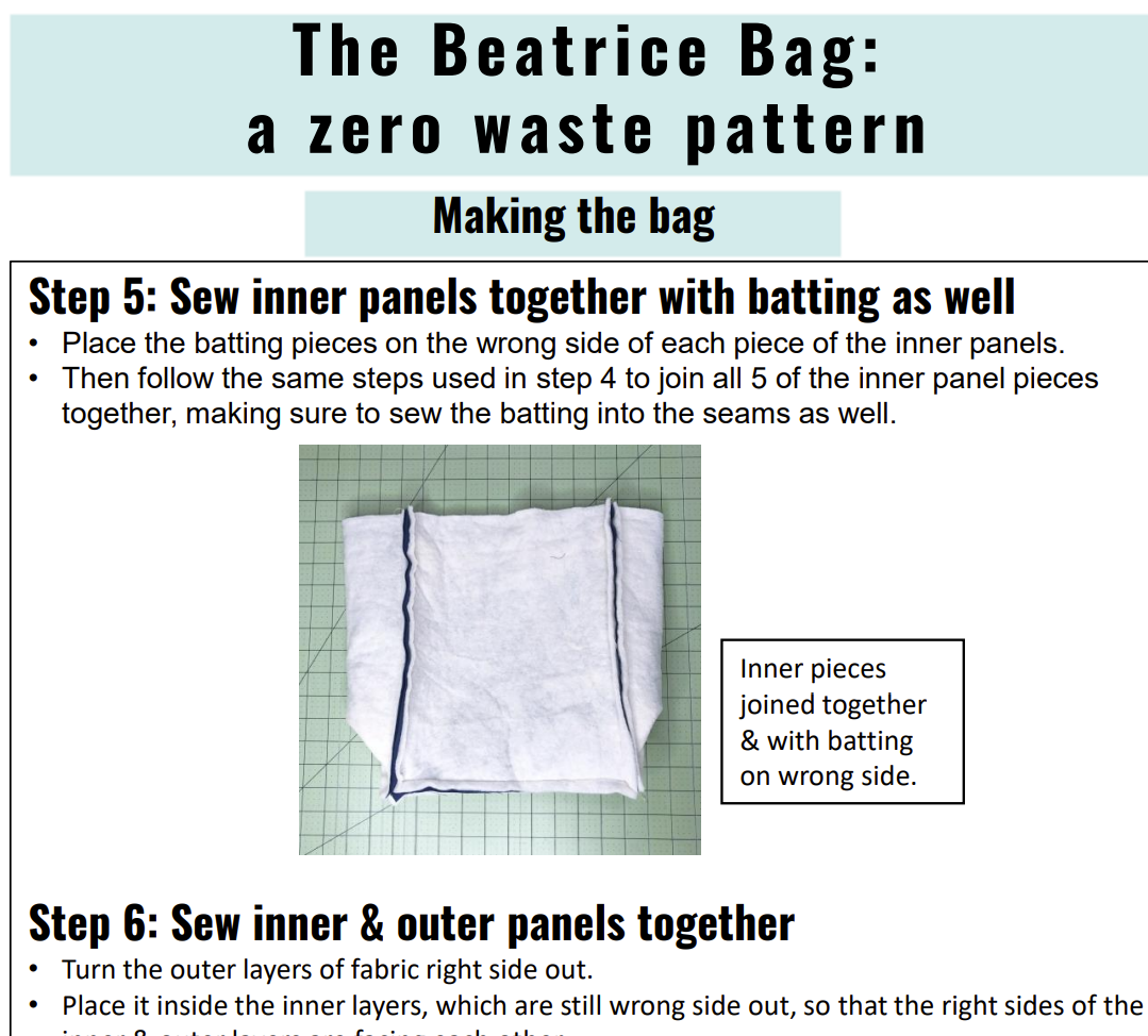Beatrice bag lunch bag PDF sewing pattern. Zero waste sewing pattern!